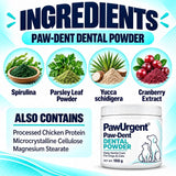 Paw-Dent ingredients: spirulina, parsley leaf powder, yucca schidigera, cranberry extract